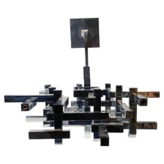 Large Cubist Chandelier / Pendant  Sculpture Lamp by Gaetano Sciolari