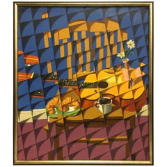 Vintage Large Cubist Style Abstract Painting