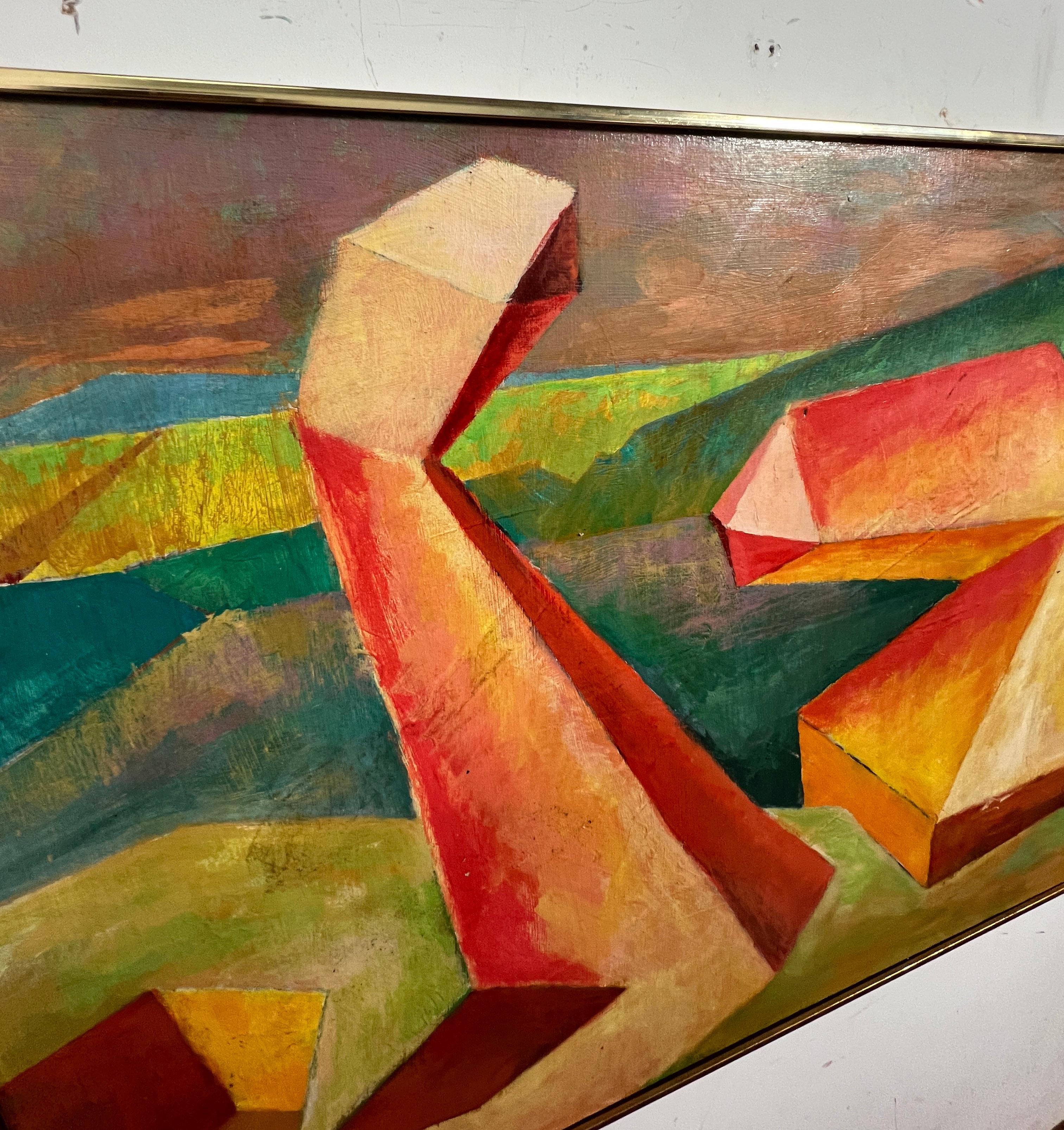 American Large Cubist Landscape Abstract Painting Signed Jack Clark, d. 1972 For Sale