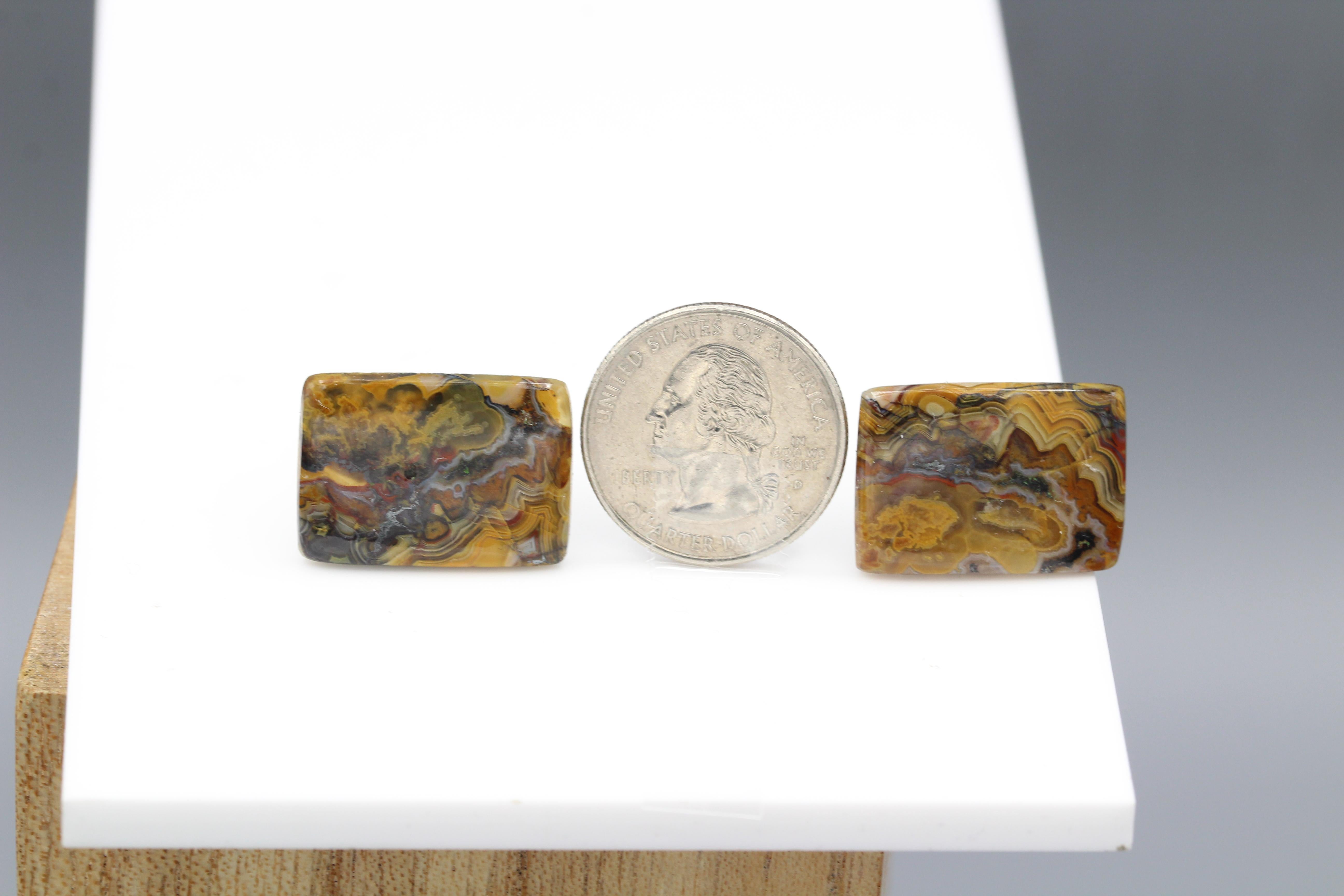 Large Cufflink of Natural Stone Cuff Crazy Agate Stone Men's Jewelry  #93 For Sale 5