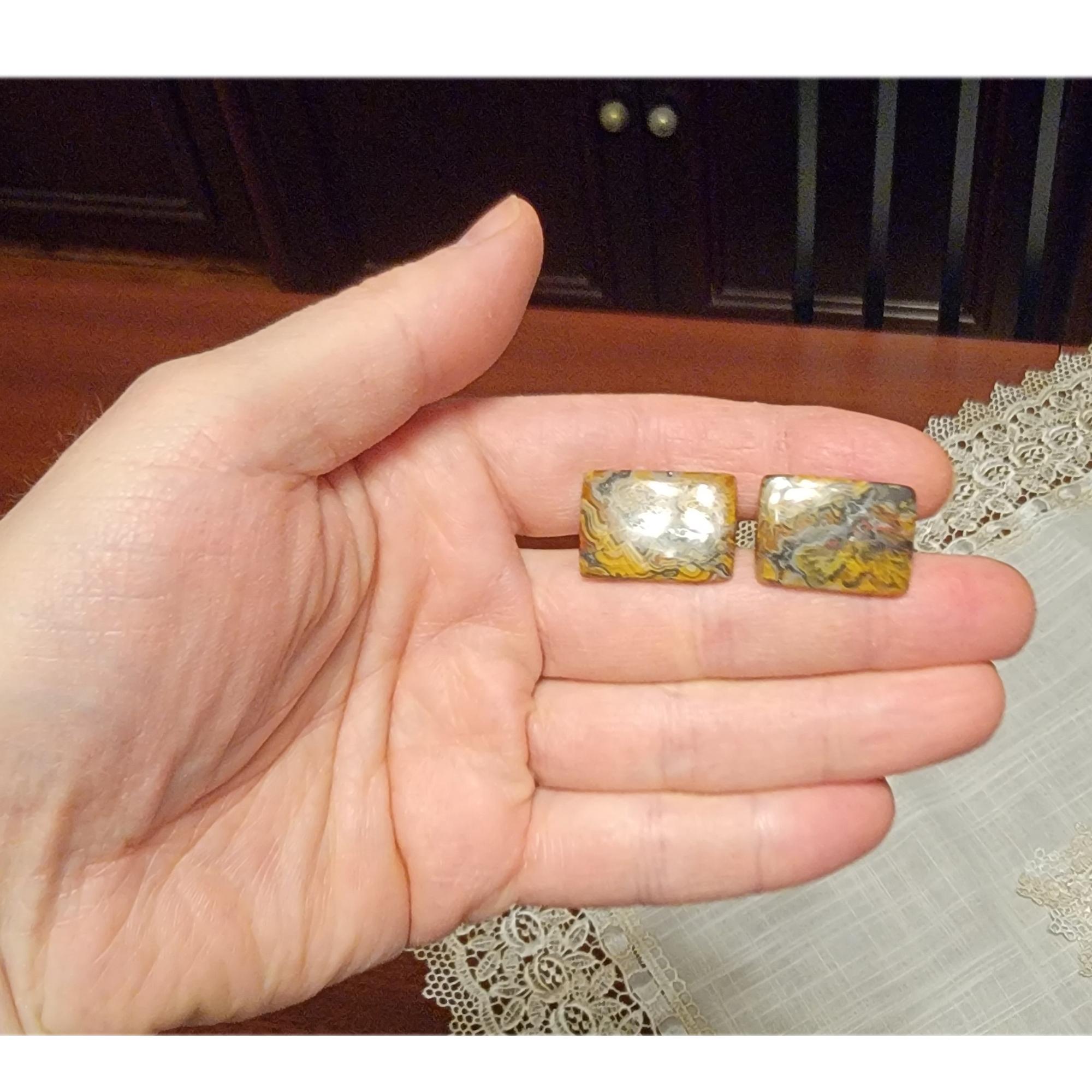 Natural Stone Cufflink for men Crazy Agate Stone Men's Jewelry  #93 For Sale 6