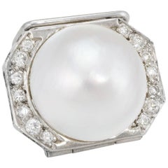 Large Cultured Mabe Pearl Diamond Enhancer Pendant