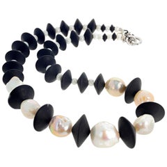 AJD - Superbe et élégant ensemble de perles de culture naturelles réelles et d'onyx noir