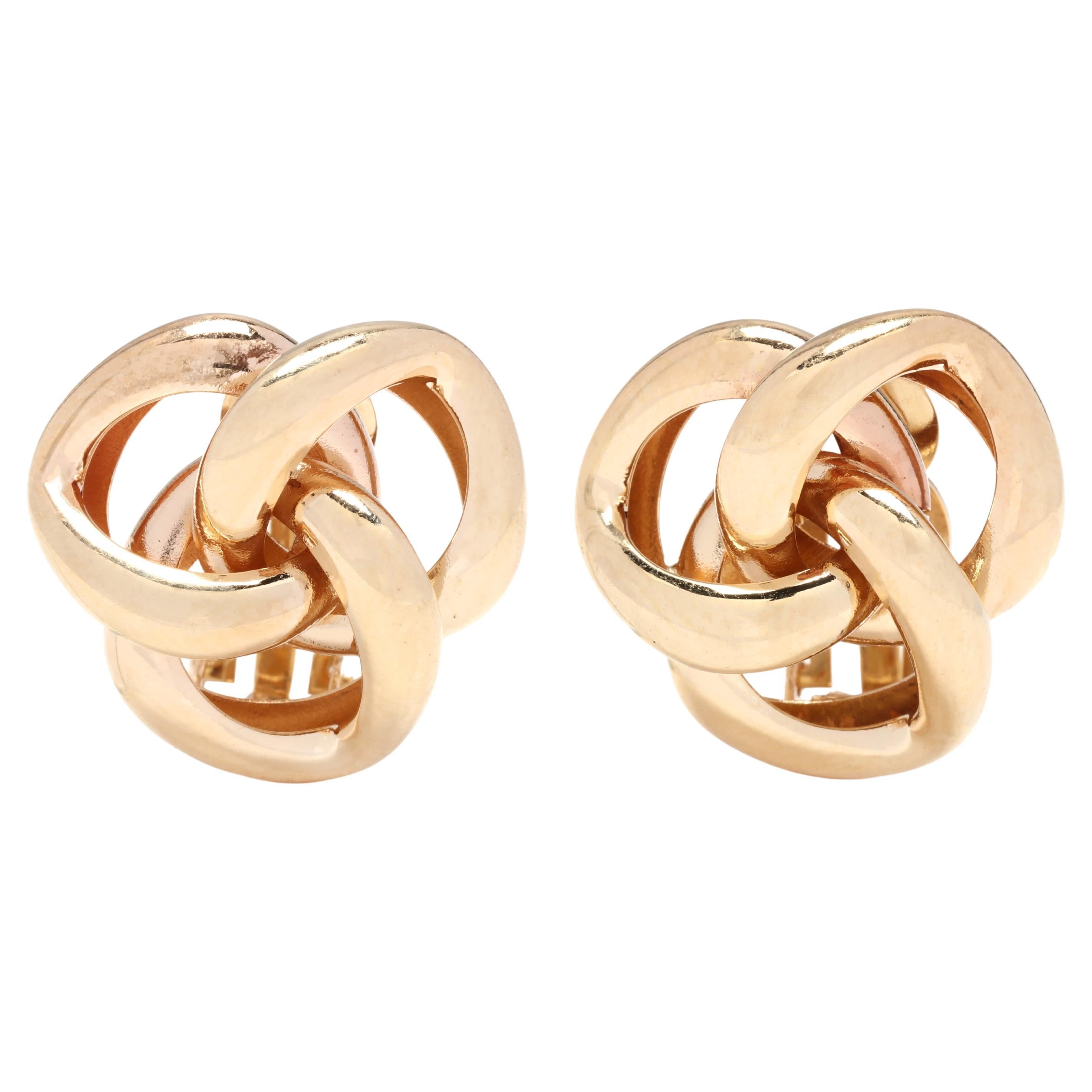 Large Gold Knot Stud Earrings, 14kt Yellow Gold For Sale at 1stDibs
