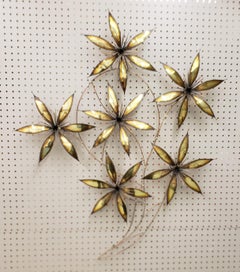 Large Curtis Jere Attributed Brass & Steel Brutalist Floral Wall Sculpture