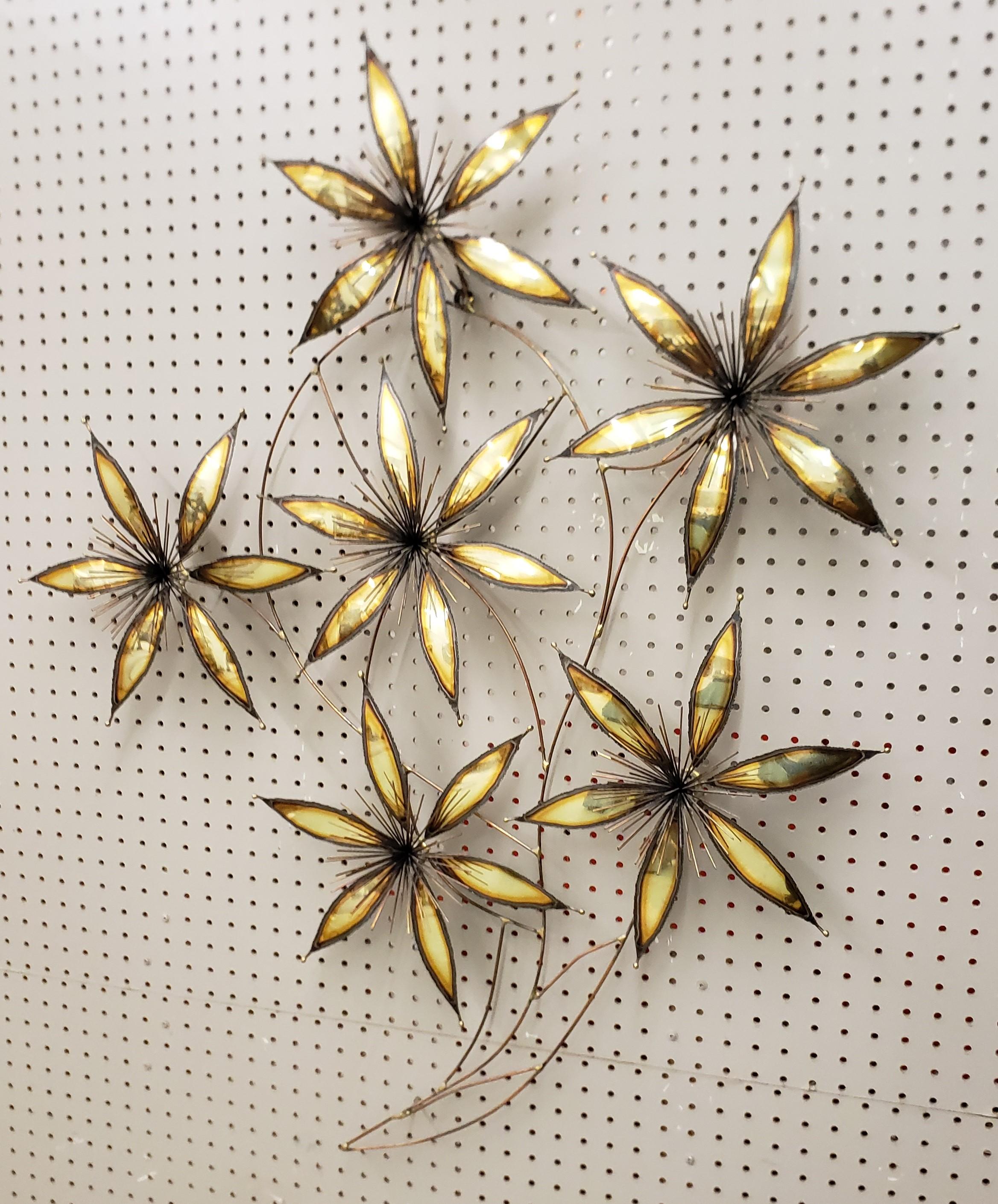 American Large Curtis Jere Attributed Brass & Steel Brutalist Floral Wall Sculpture For Sale