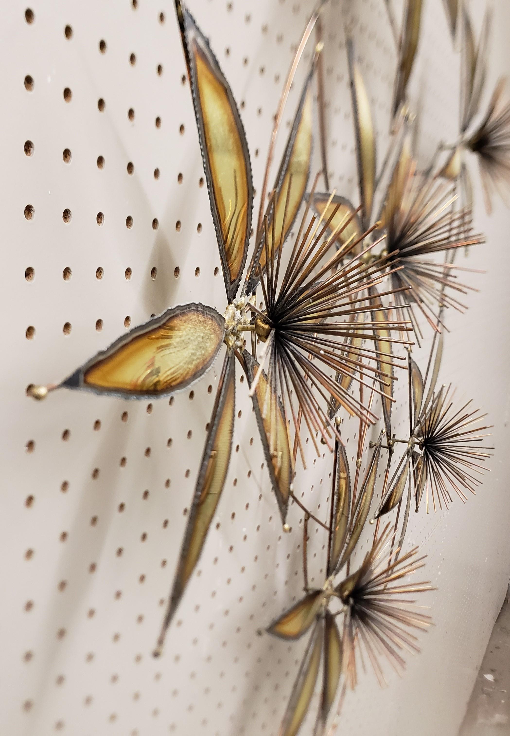 20th Century Large Curtis Jere Attributed Brass & Steel Brutalist Floral Wall Sculpture For Sale