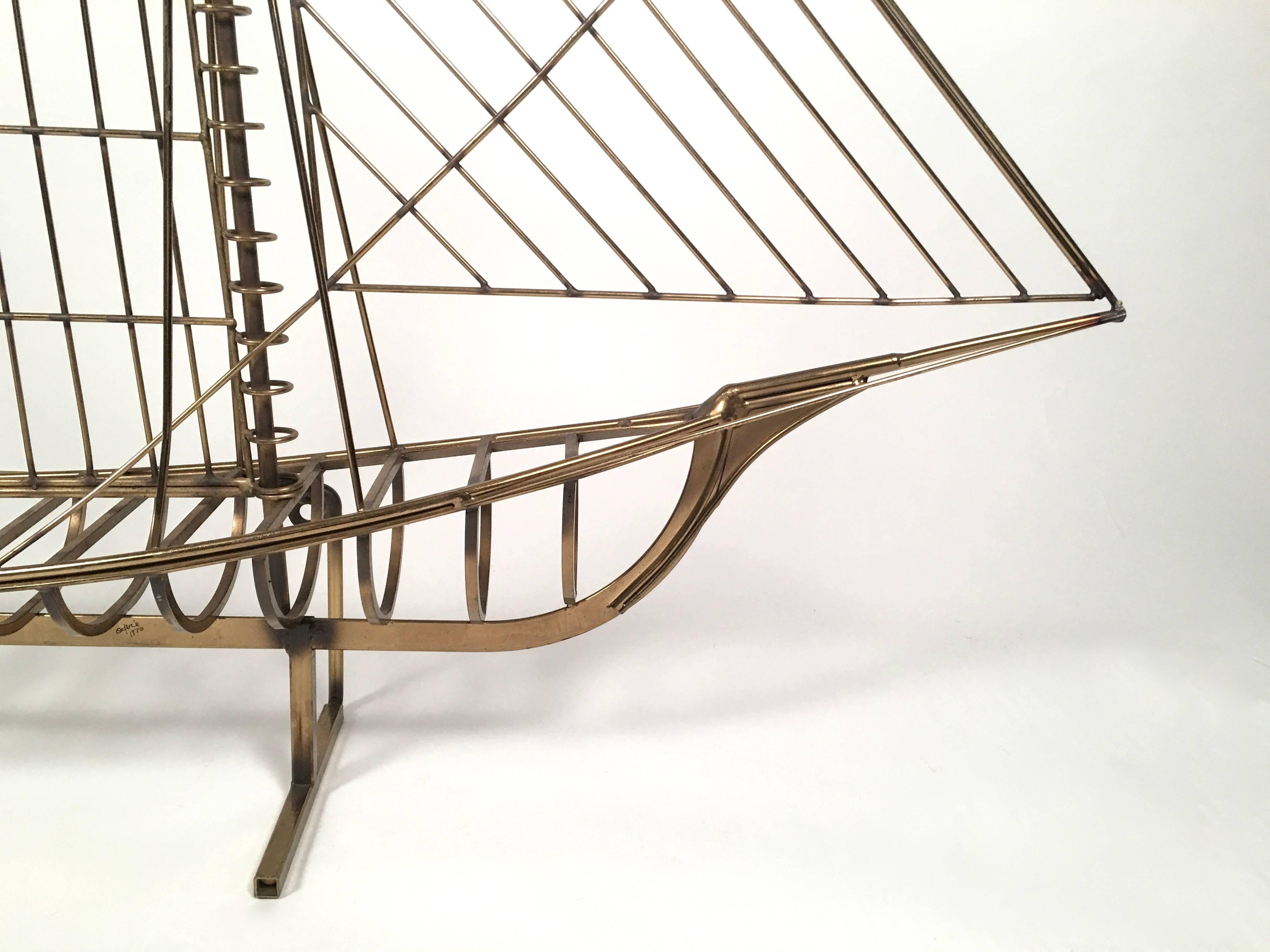 Large Curtis Jere Brass Ship Sculpture, circa 1976 In Excellent Condition In Essex, MA