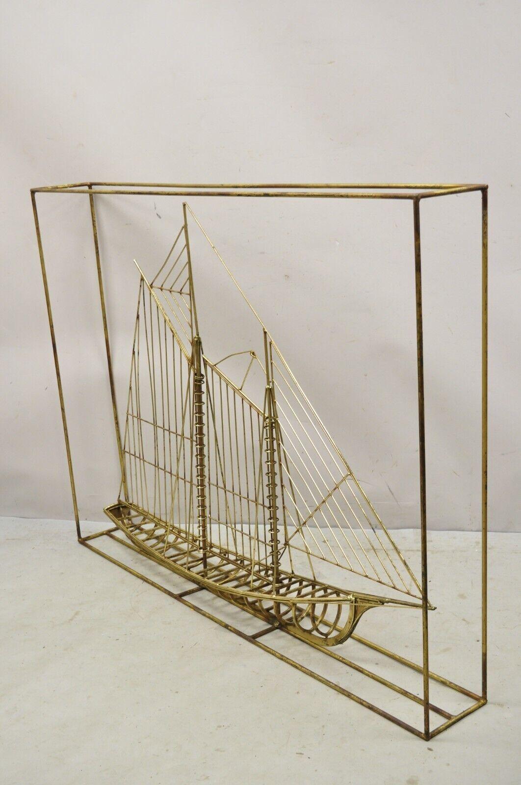 Large Curtis Jere metal clipper ship 3D Sailboat Mid-Century Modern sculpture. Item features is a large impressive size, 3 dimensional design, wire metal construction, original signature, very nice vintage item, great style and form. Signed by