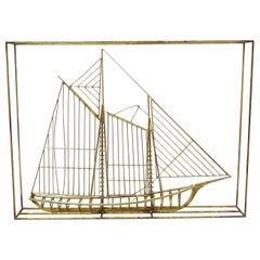 Grande scultura in metallo di Curtis Jere: nave a vela 3d, metà del secolo scorso.