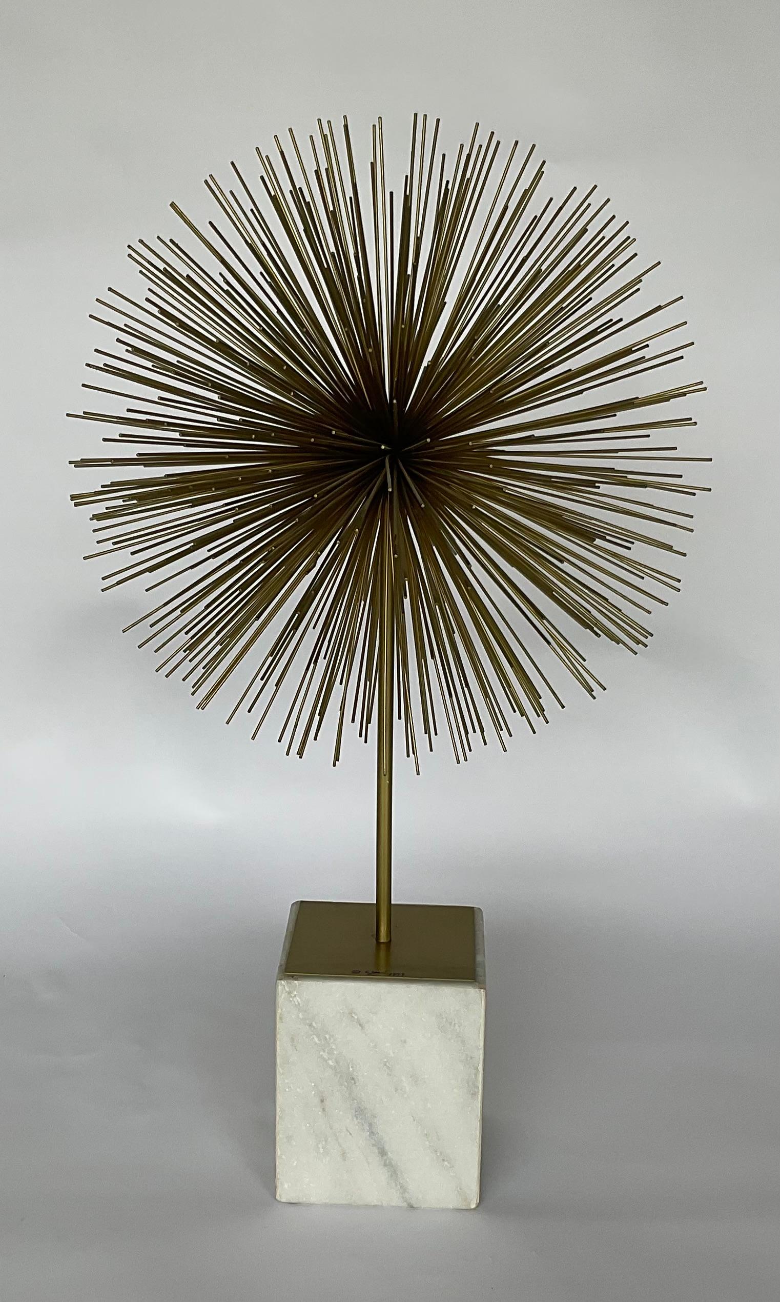 Metal LARGE Curtis Jere Pom Pom Firework Sculpture in Brass and Marble signed  For Sale