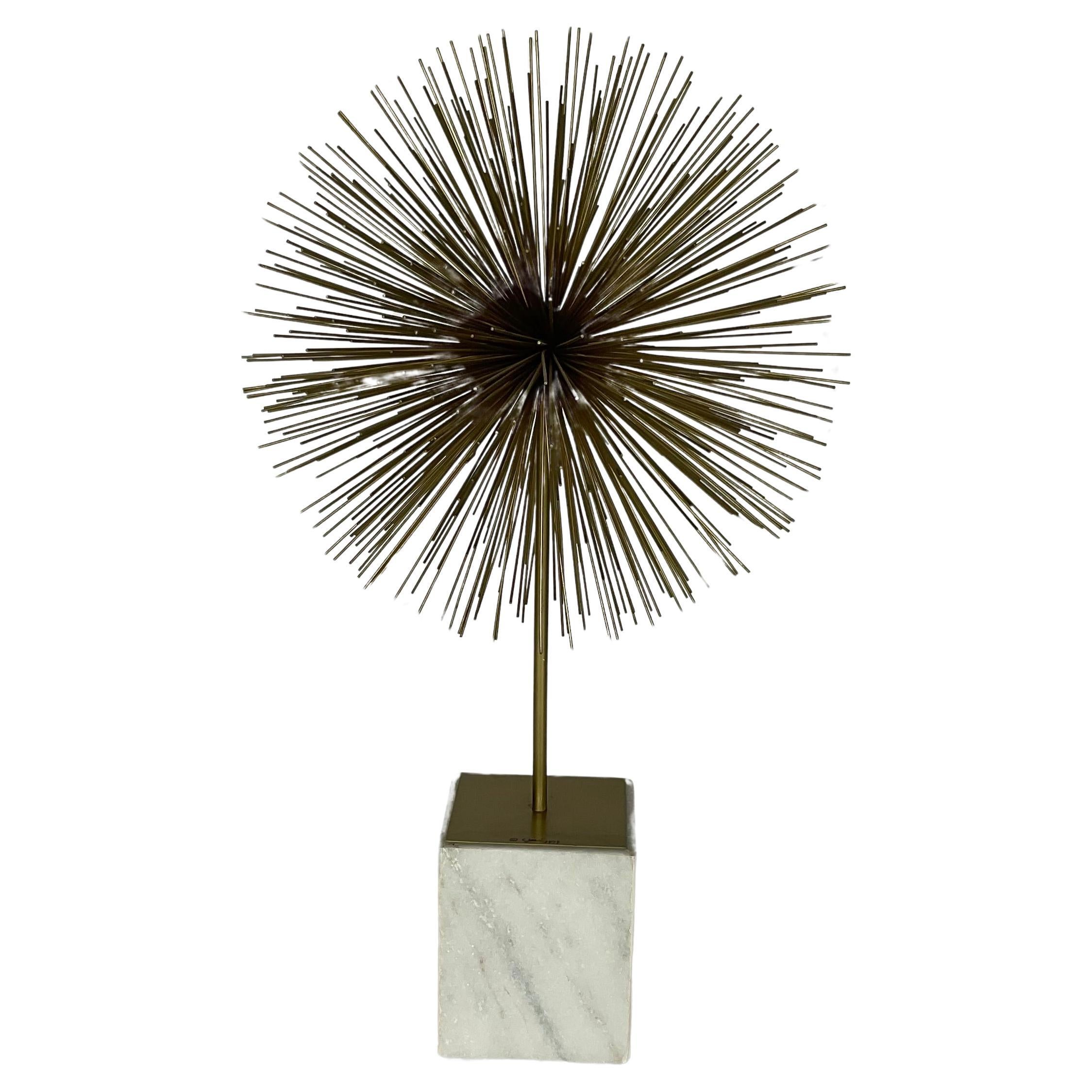 LARGE Curtis Jere Pom Pom Firework Sculpture in Brass and Marble signed  For Sale