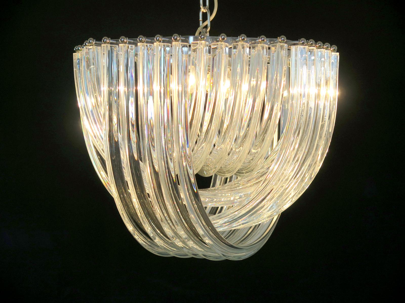 Large Curvati Chandelier, Trasparent Triedri, 20 Murano Glasses 3