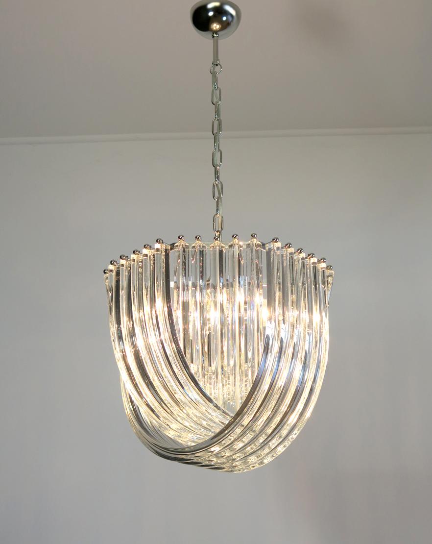 Large Curvati Chandelier, Trasparent Triedri, 20 Murano Glasses 4
