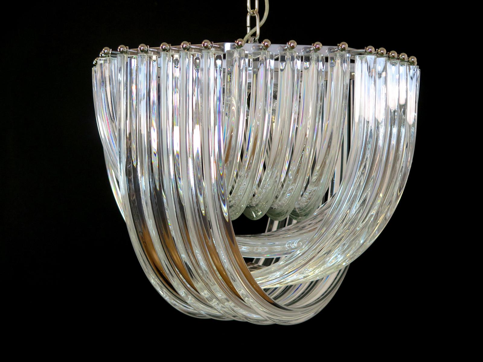 Late 20th Century Large Curvati Chandelier, Trasparent Triedri, 20 Murano Glasses