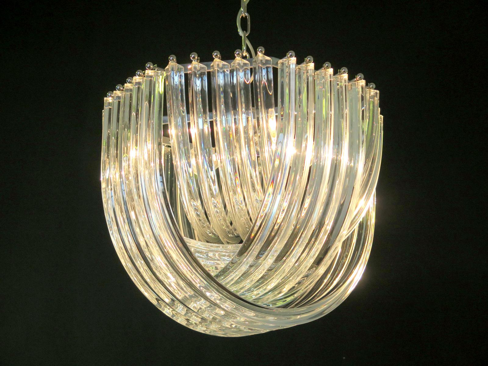 Large Curvati Chandelier, Trasparent Triedri, 20 Murano Glasses 1