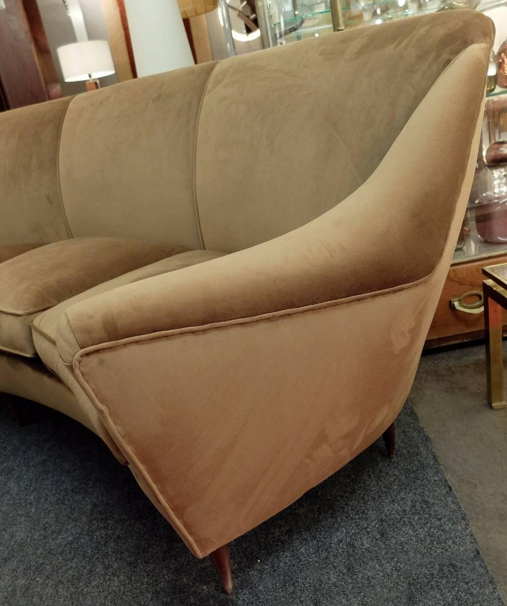 Sofa four-seat Italian. Newly upholstered in velvet.