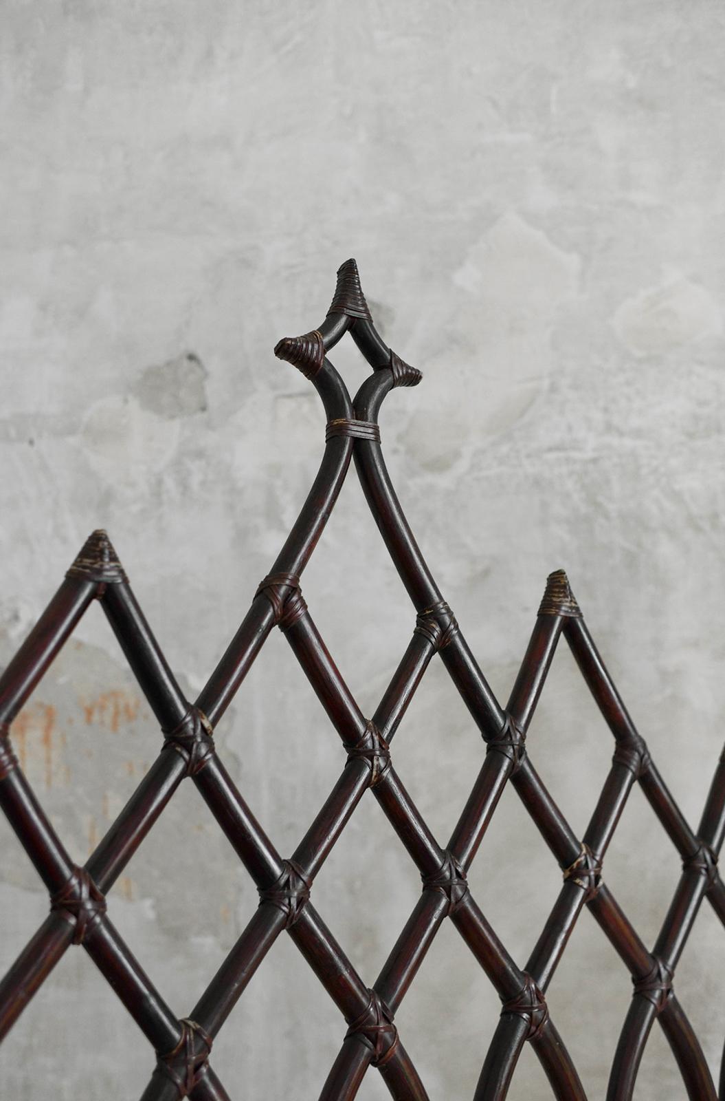 Leather Large curved bamboo headboard – Lyda Levi for Mcguire San Francisco, 1970 For Sale