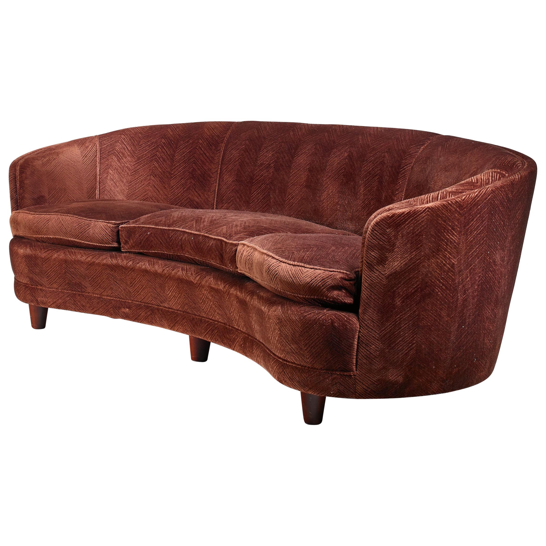 Large Curved, Brown Scandinavian Sofa, 1940s For Sale