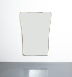 Large Curved Italian Wall Mirror Minimal Brass Frame, Italy, Midcentury