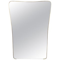 Large Curved Italian Wall Mirror Minimal Brass Frame, Italy, Midcentury