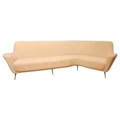 Large Curved 'L' Shape Ico Parisi Style Sofa, Italy, circa 1950