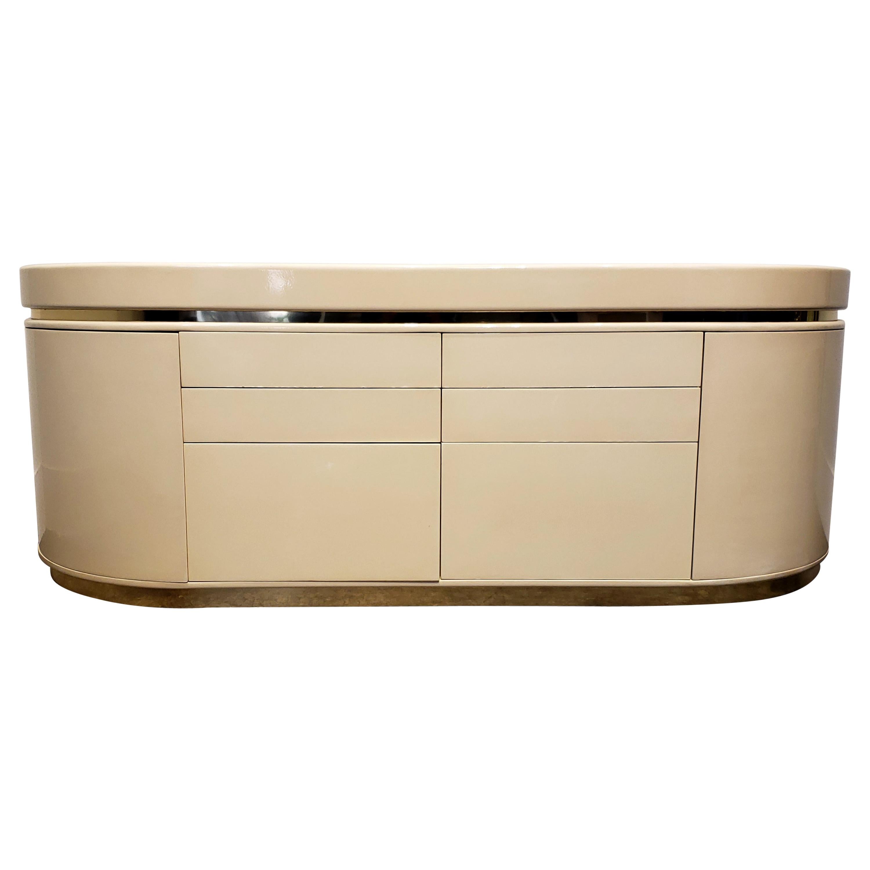 Large Curved Lacquered Off-White Cream Credenza by J. Wade Beam, circa 1980