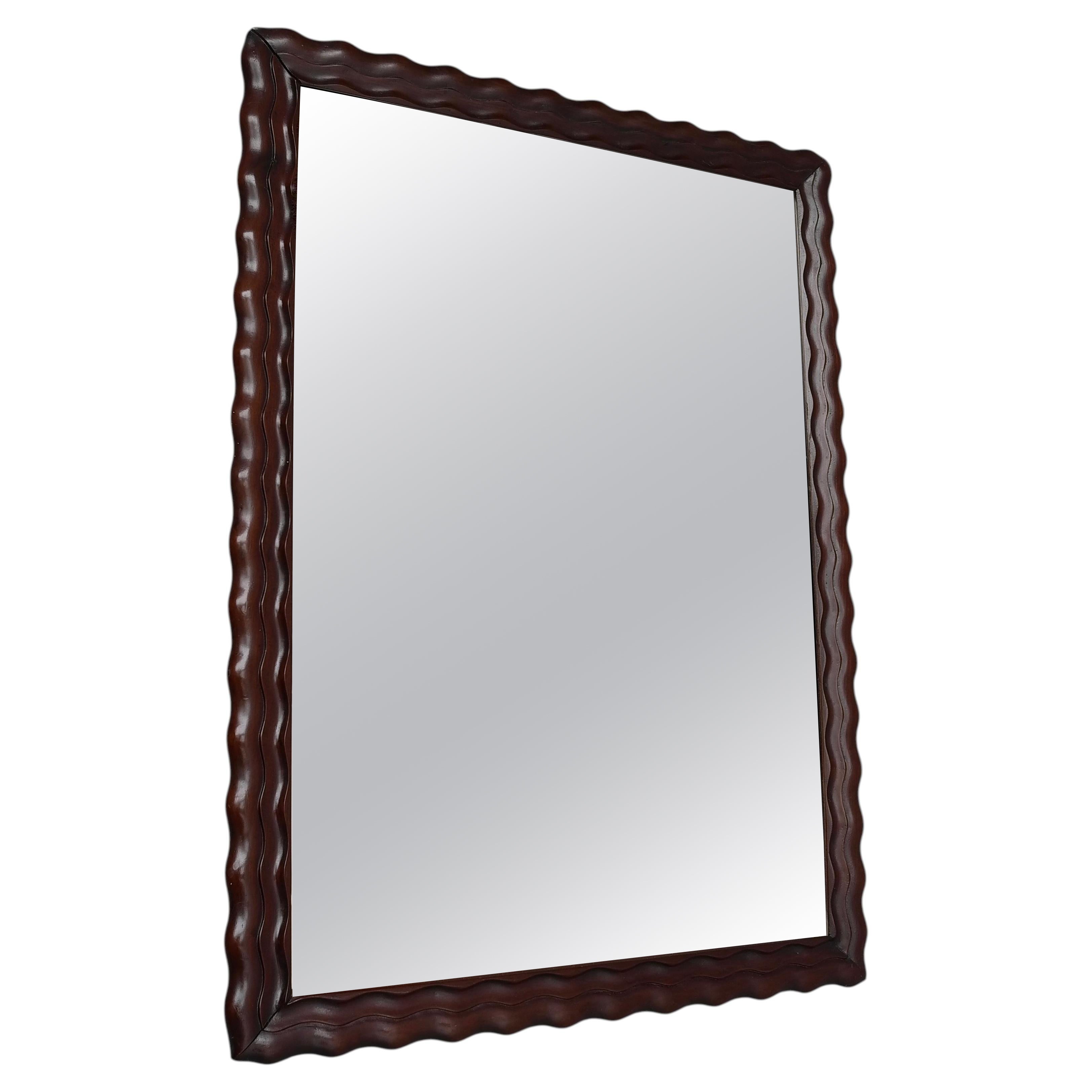 Large Curved Mahogany Wall Mirror , Italy 1940's