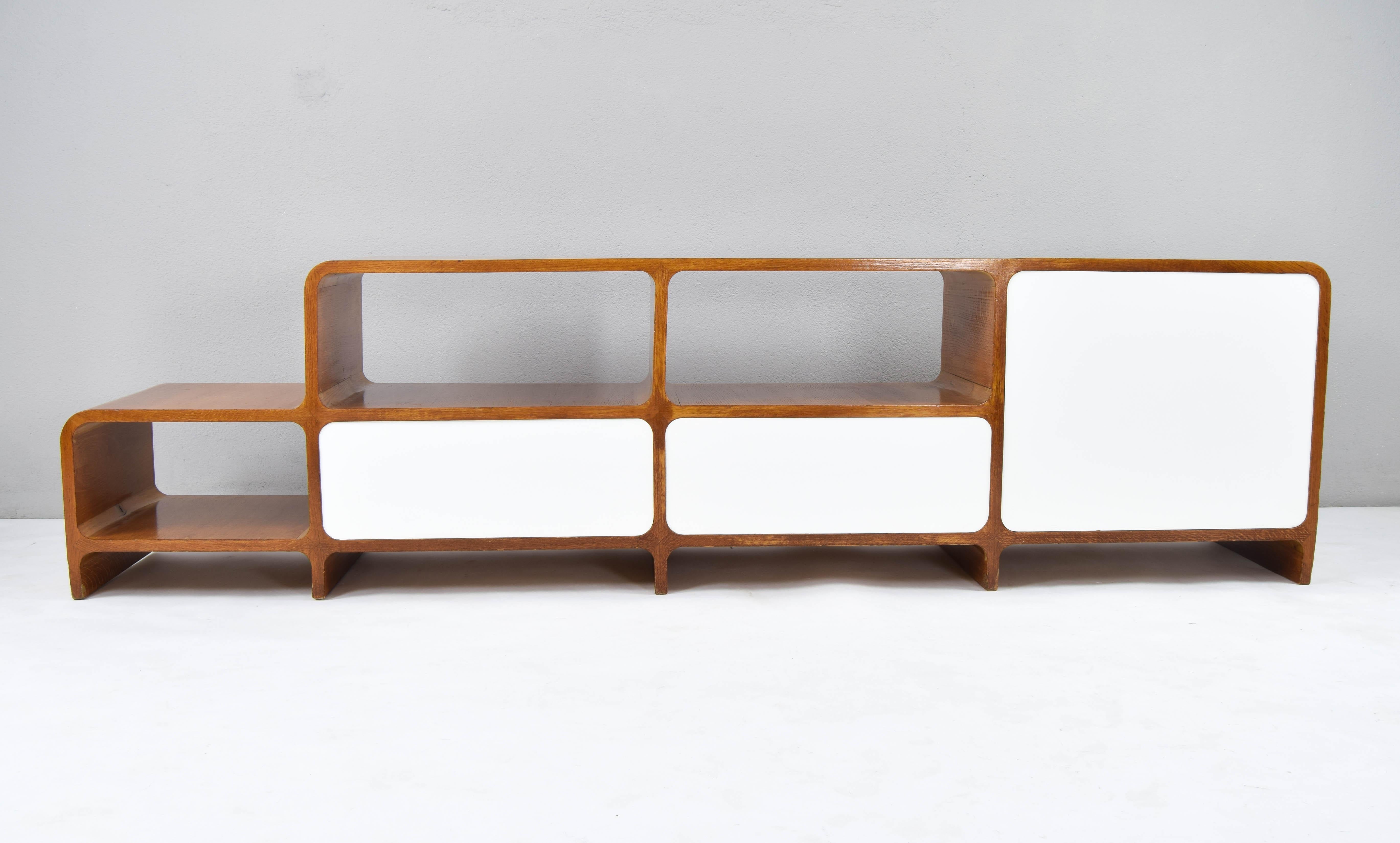 Large Curved Midcentury Danish Modern Teak Double Sided Space Divider Sideboard 4