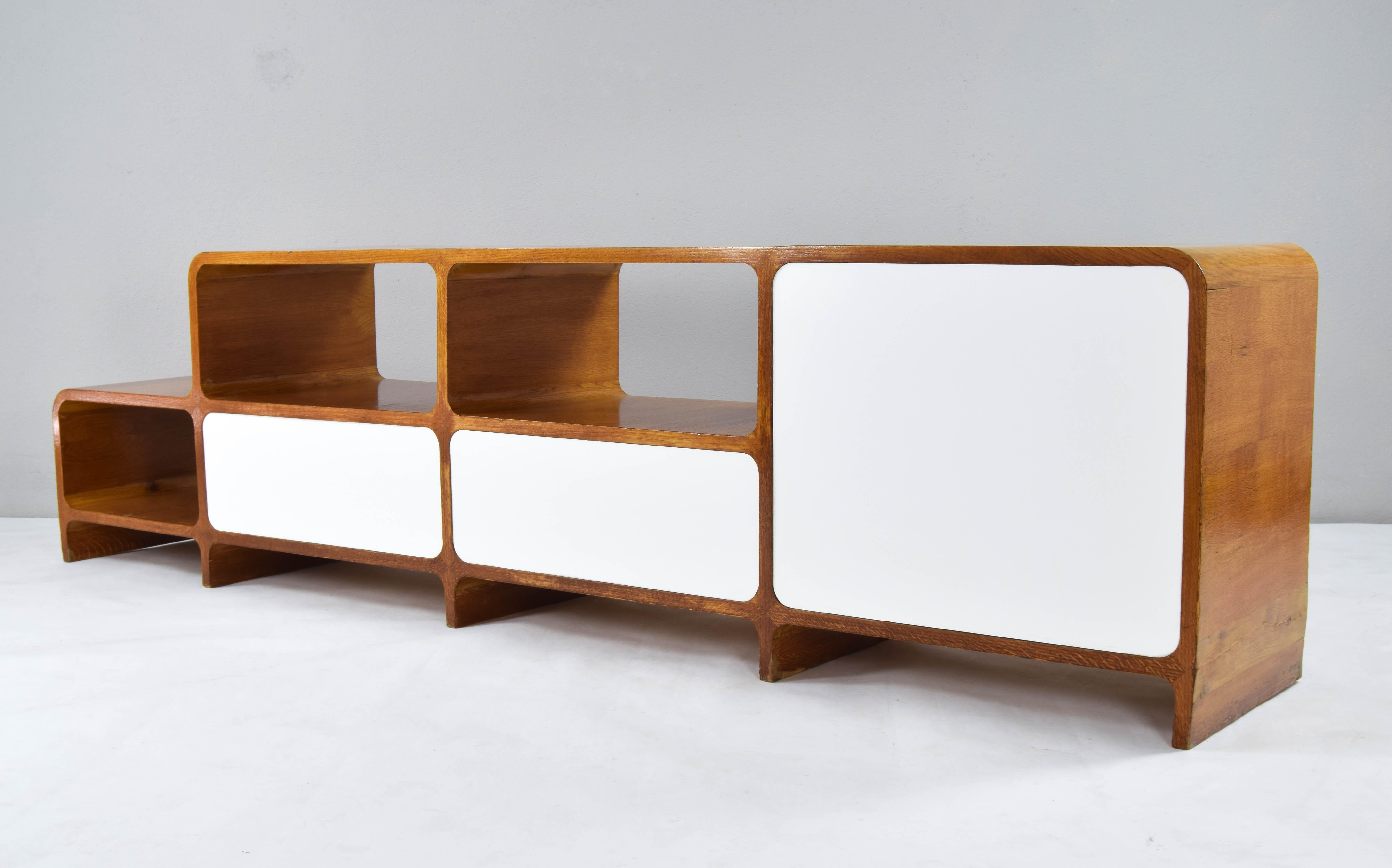 Large Curved Midcentury Danish Modern Teak Double Sided Space Divider Sideboard 6