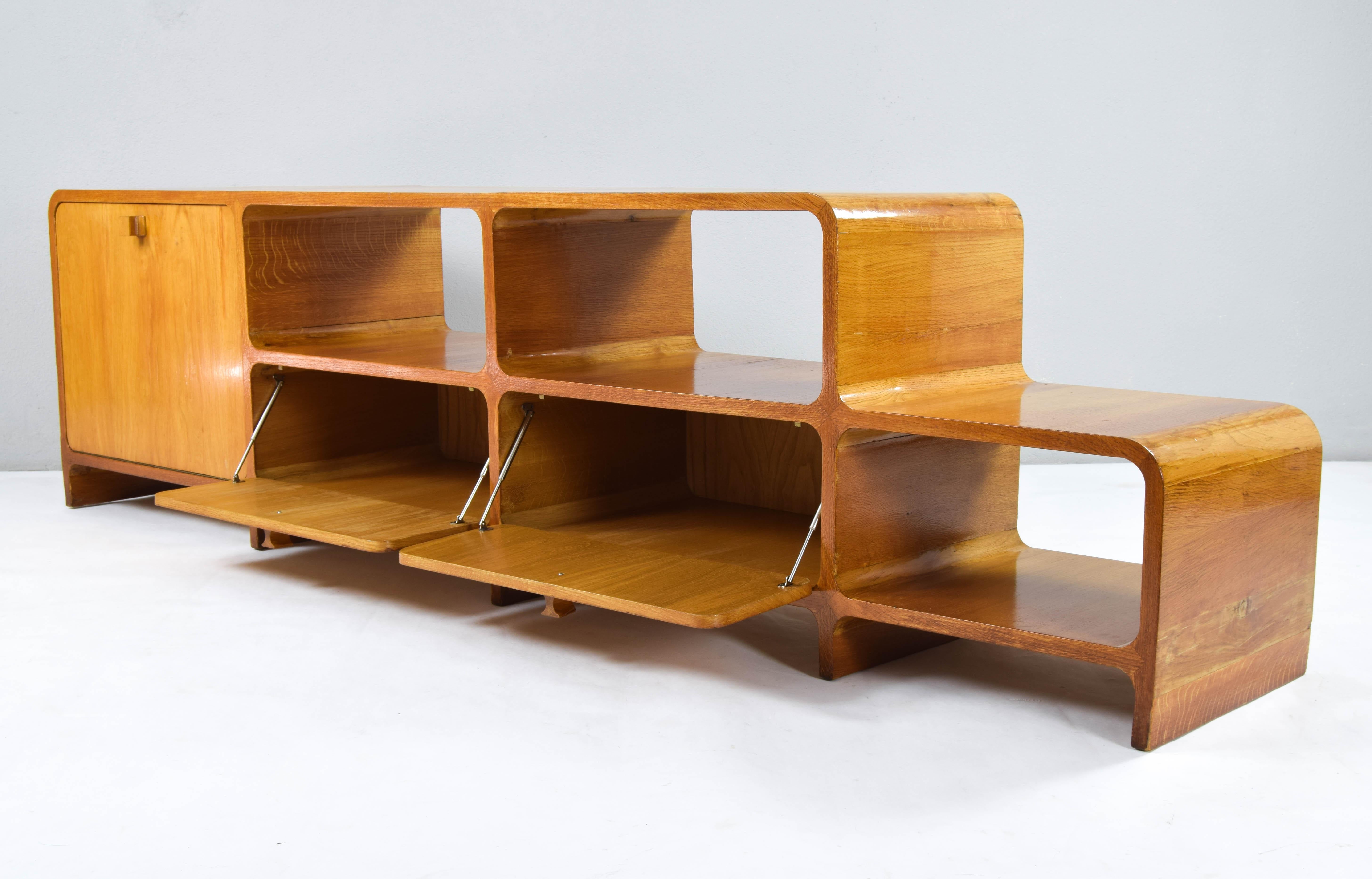 Large Curved Midcentury Danish Modern Teak Double Sided Space Divider Sideboard In Fair Condition In Escalona, Toledo