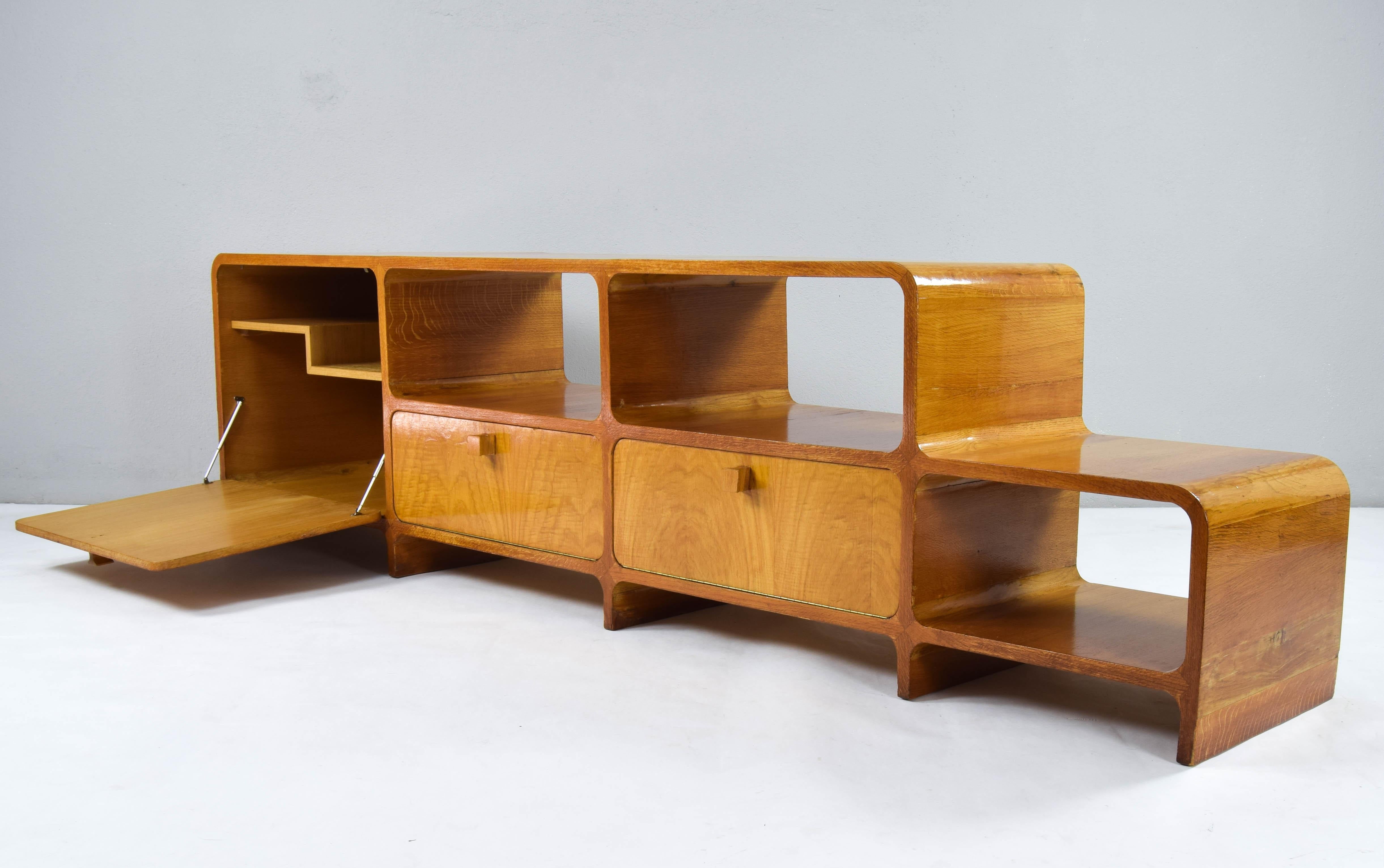 20th Century Large Curved Midcentury Danish Modern Teak Double Sided Space Divider Sideboard