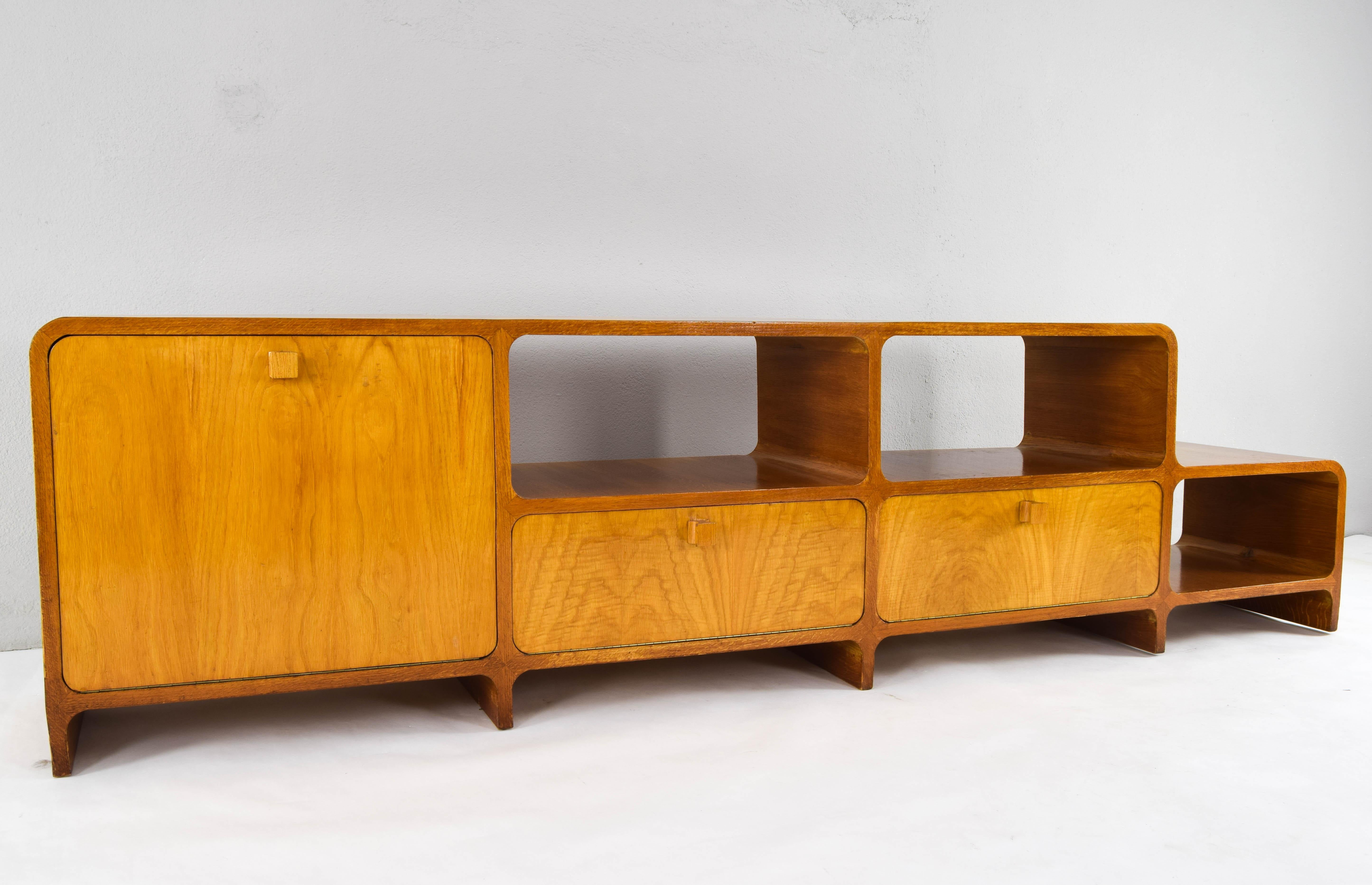Acrylic Large Curved Midcentury Danish Modern Teak Double Sided Space Divider Sideboard