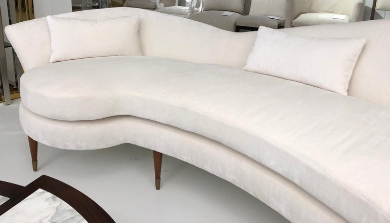 Large Curved Modern White Velvet Sofa For Sale at 1stdibs