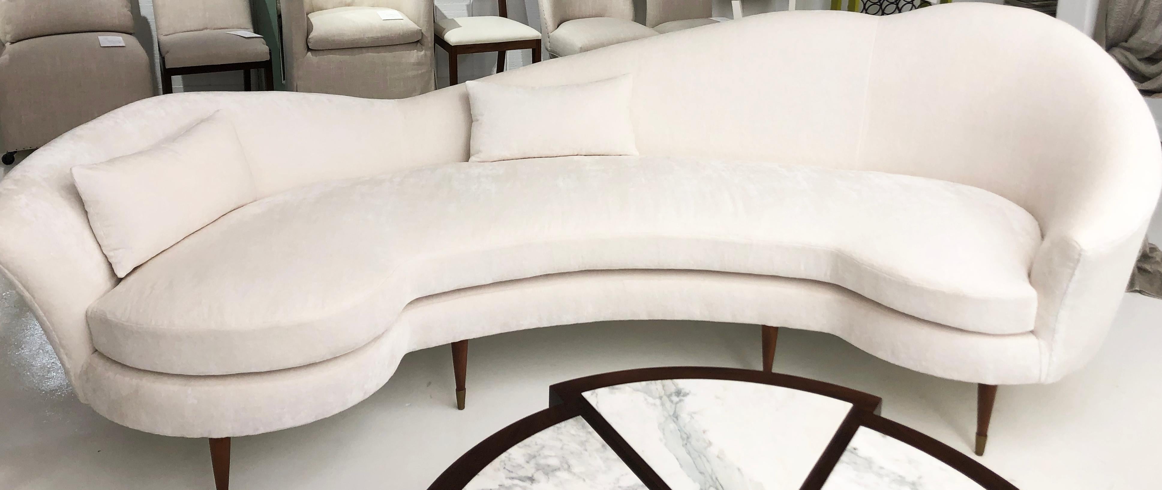American Large Curved Modern White Velvet Sofa