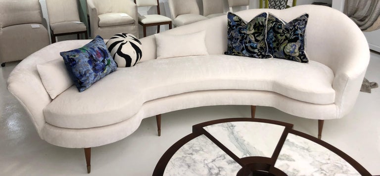 Large Curved Modern White Velvet Sofa For Sale at 1stdibs