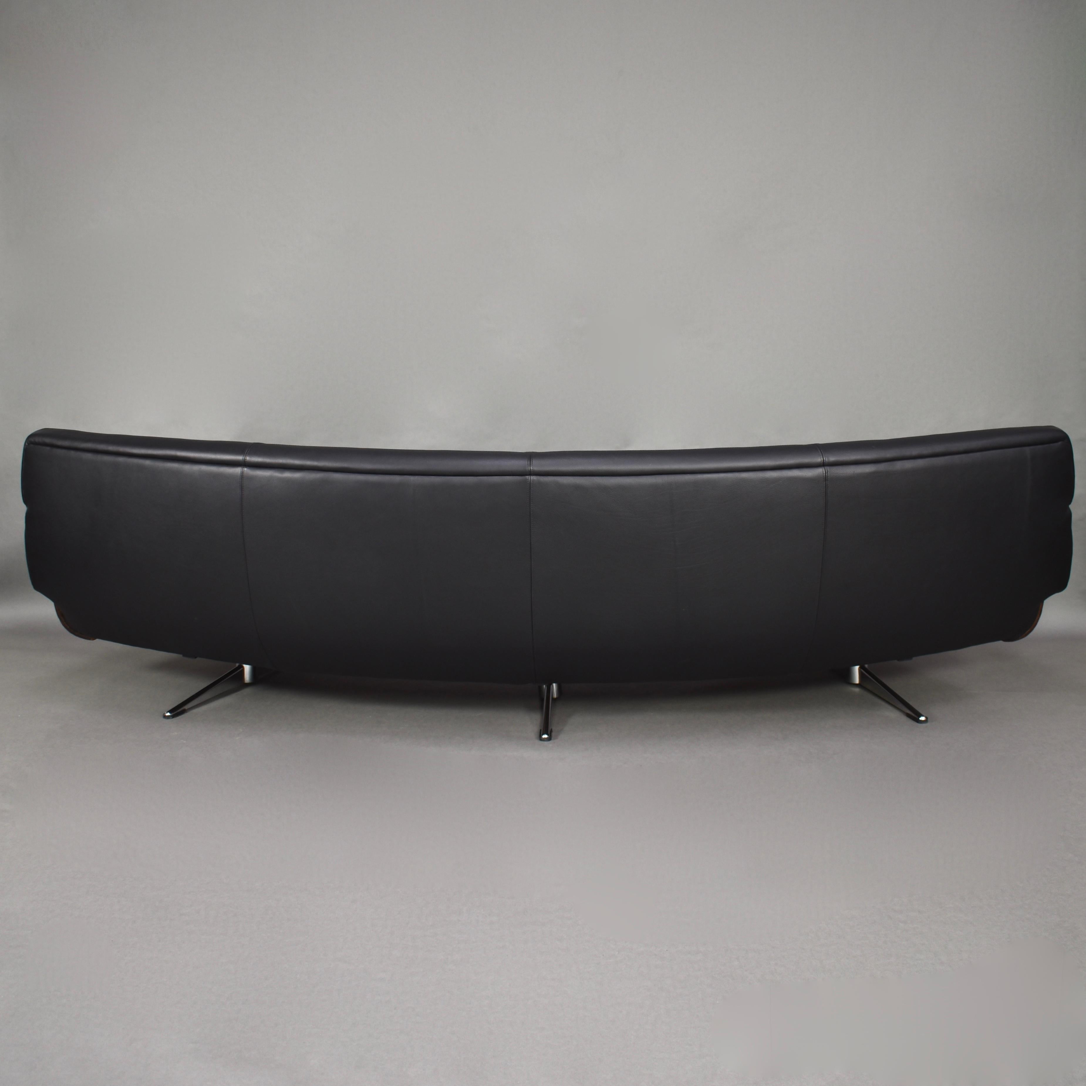 Large Curved Sofa in Rosewood and Leather by Martin Stoll, Germany, circa 1960 1