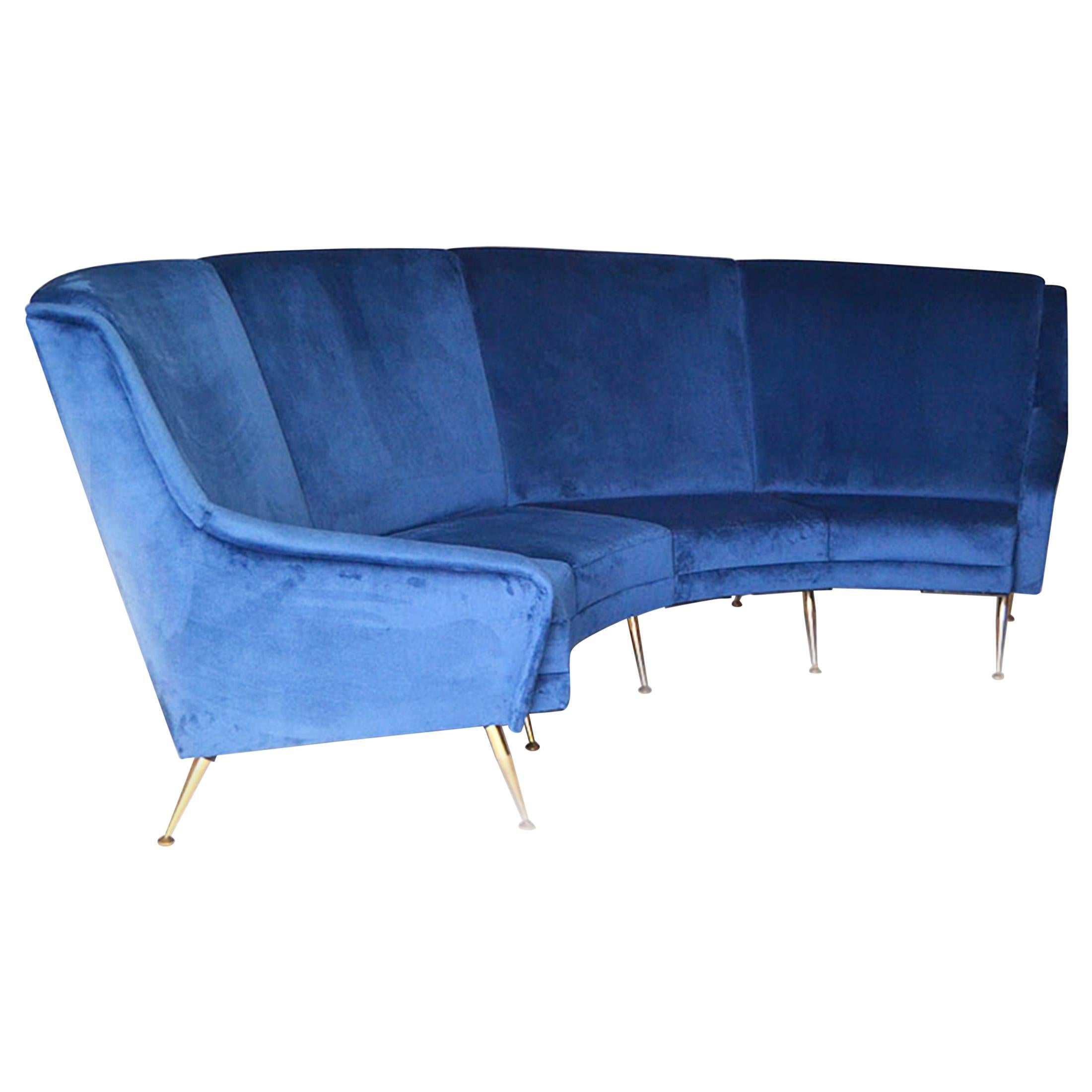 Large Curved Sofa in Velvet and Gold Metal Edited by Erton, 1950s, France For Sale