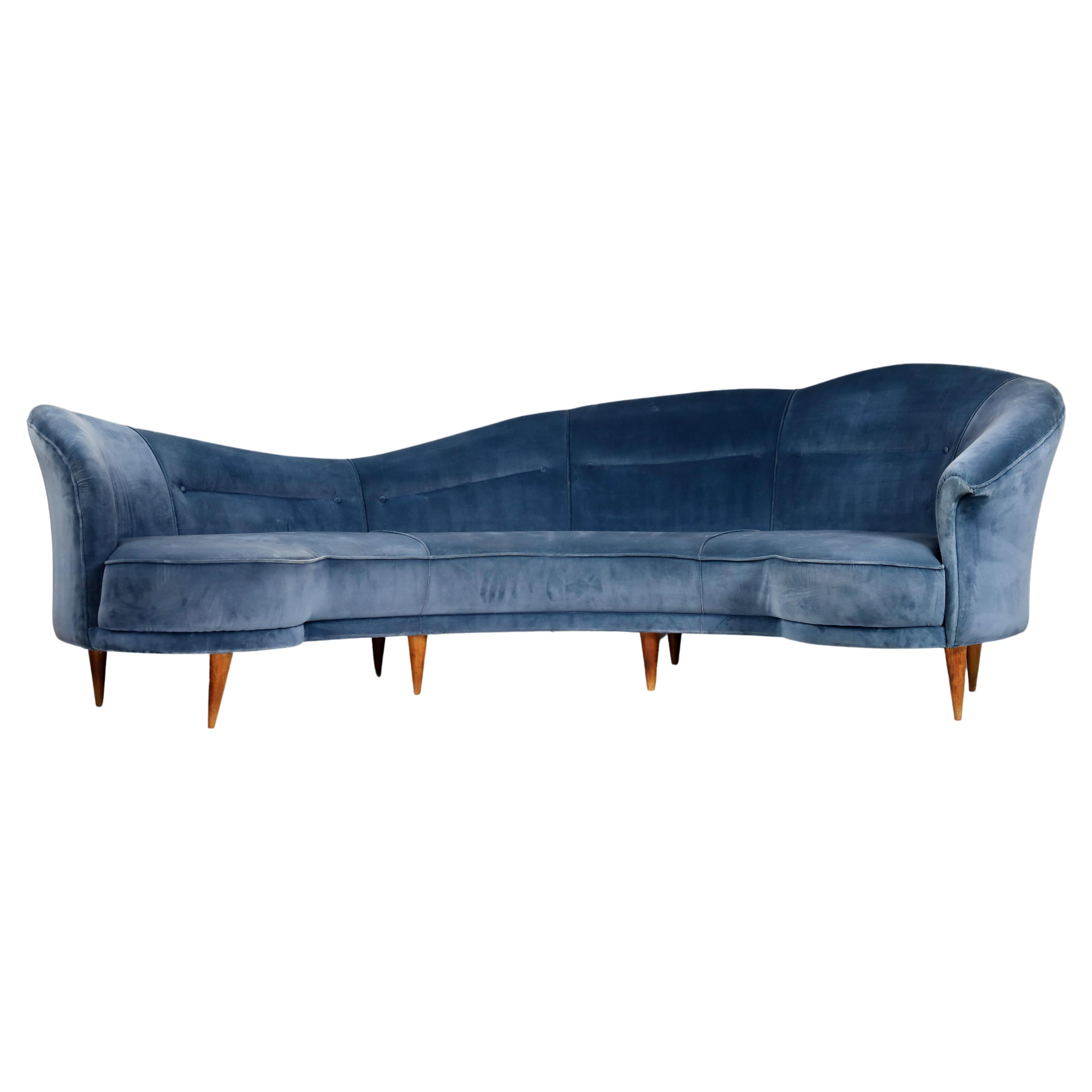 Large Curved Sofa with Tapered Wooden Legs attribute Cesare Lacca