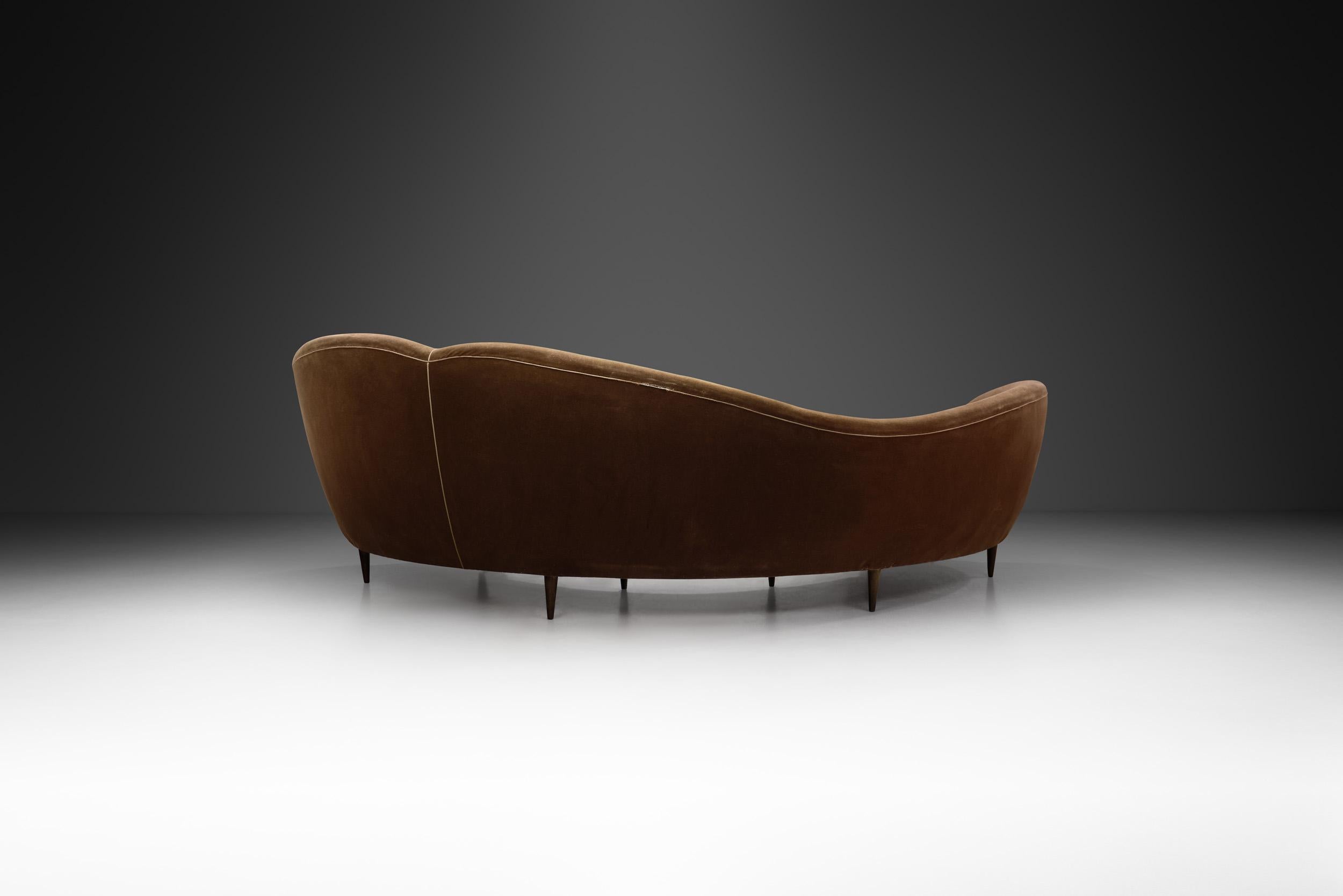 Italian Large Curved Sofa with Tapered Wooden Legs by Cesare Lacca, Italy, 1950s