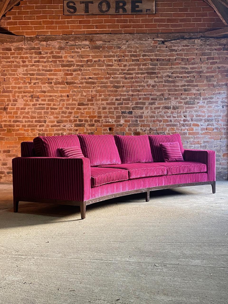 Large Curved Sofas Rosewood and Velvet Magenta Matching Pair Custom Made 1