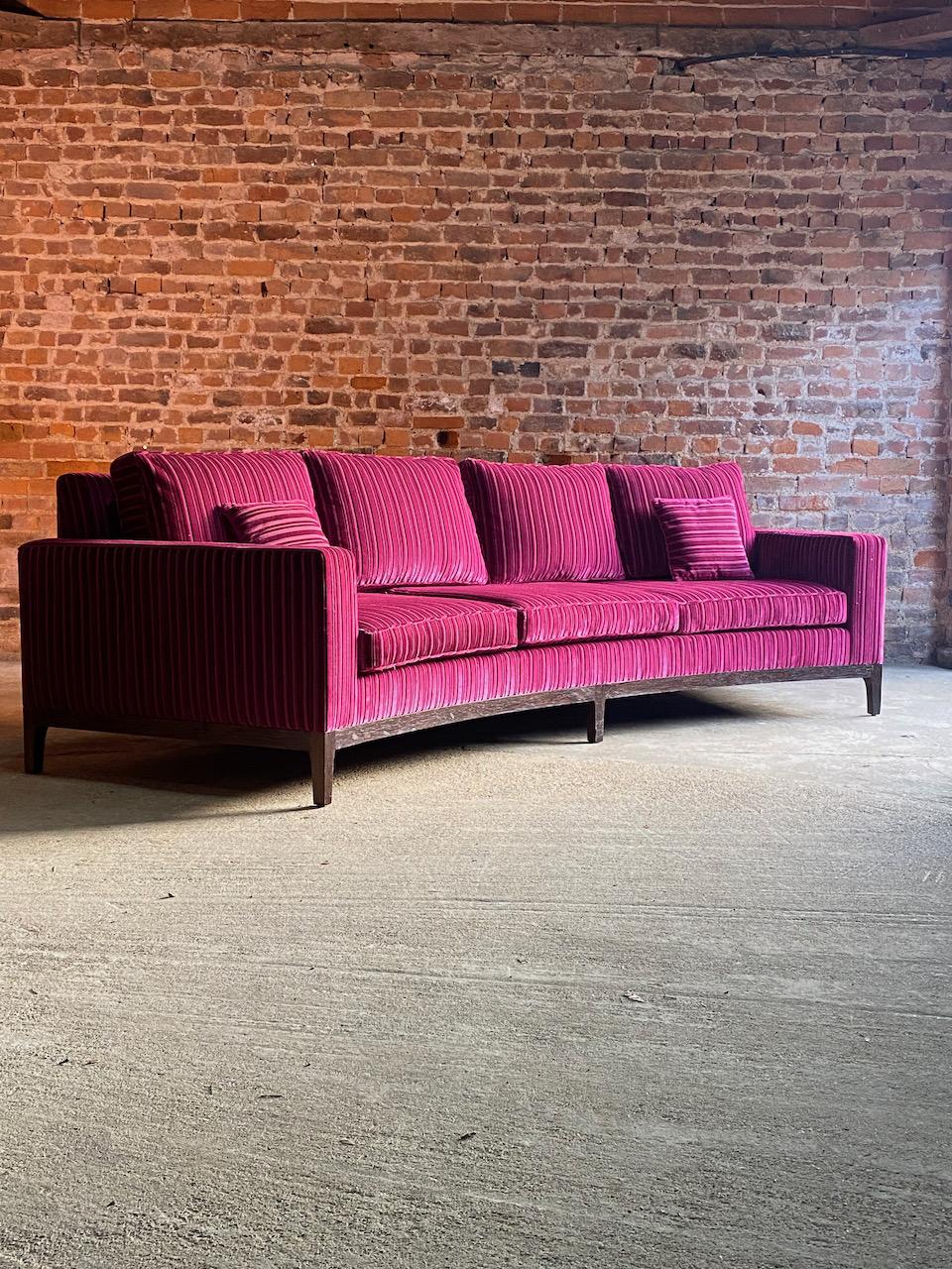 Large Curved Sofas Rosewood and Velvet Magenta Matching Pair Custom Made 2