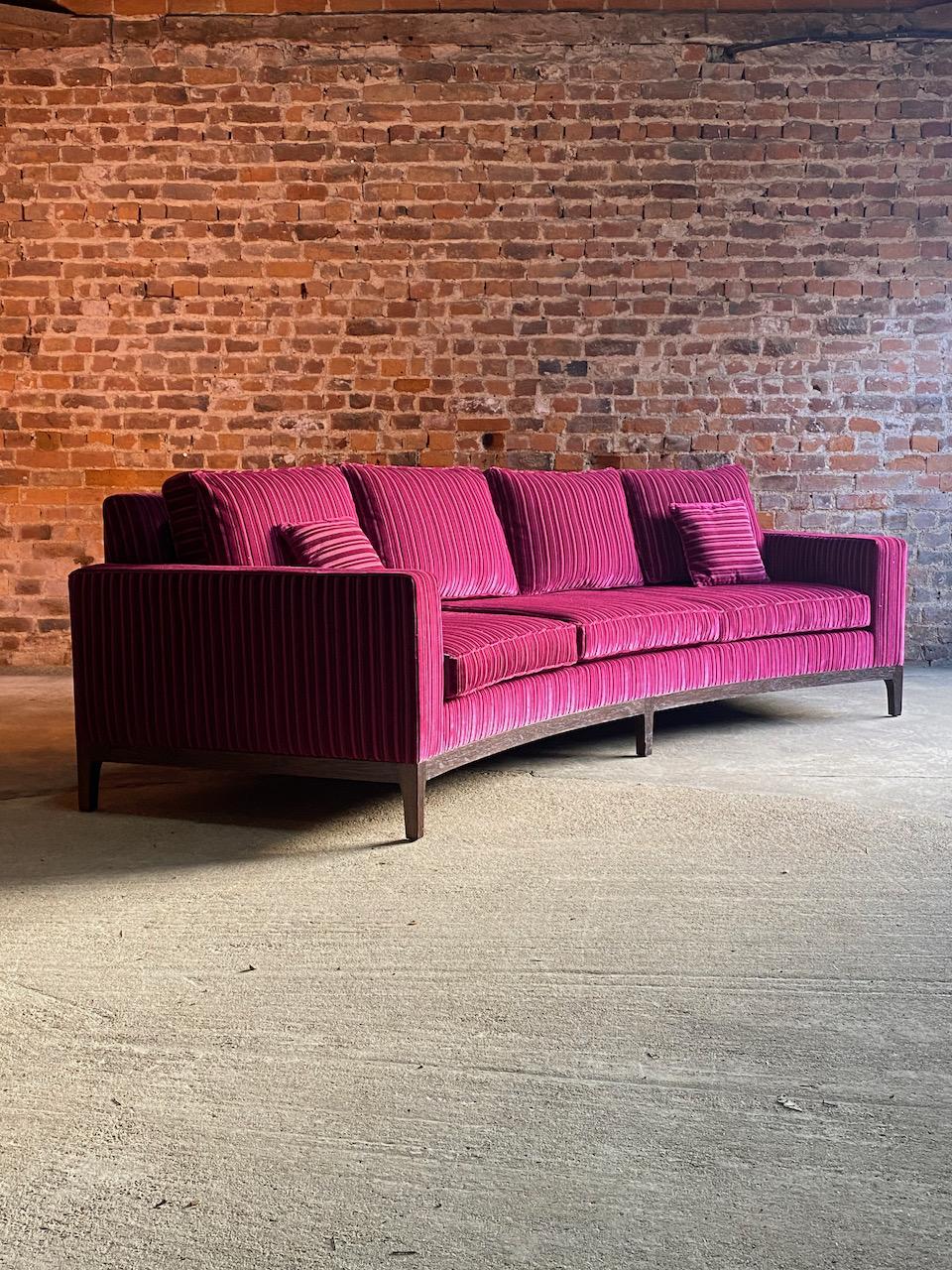 Large Curved Sofas Rosewood and Velvet Magenta Matching Pair Custom Made 3