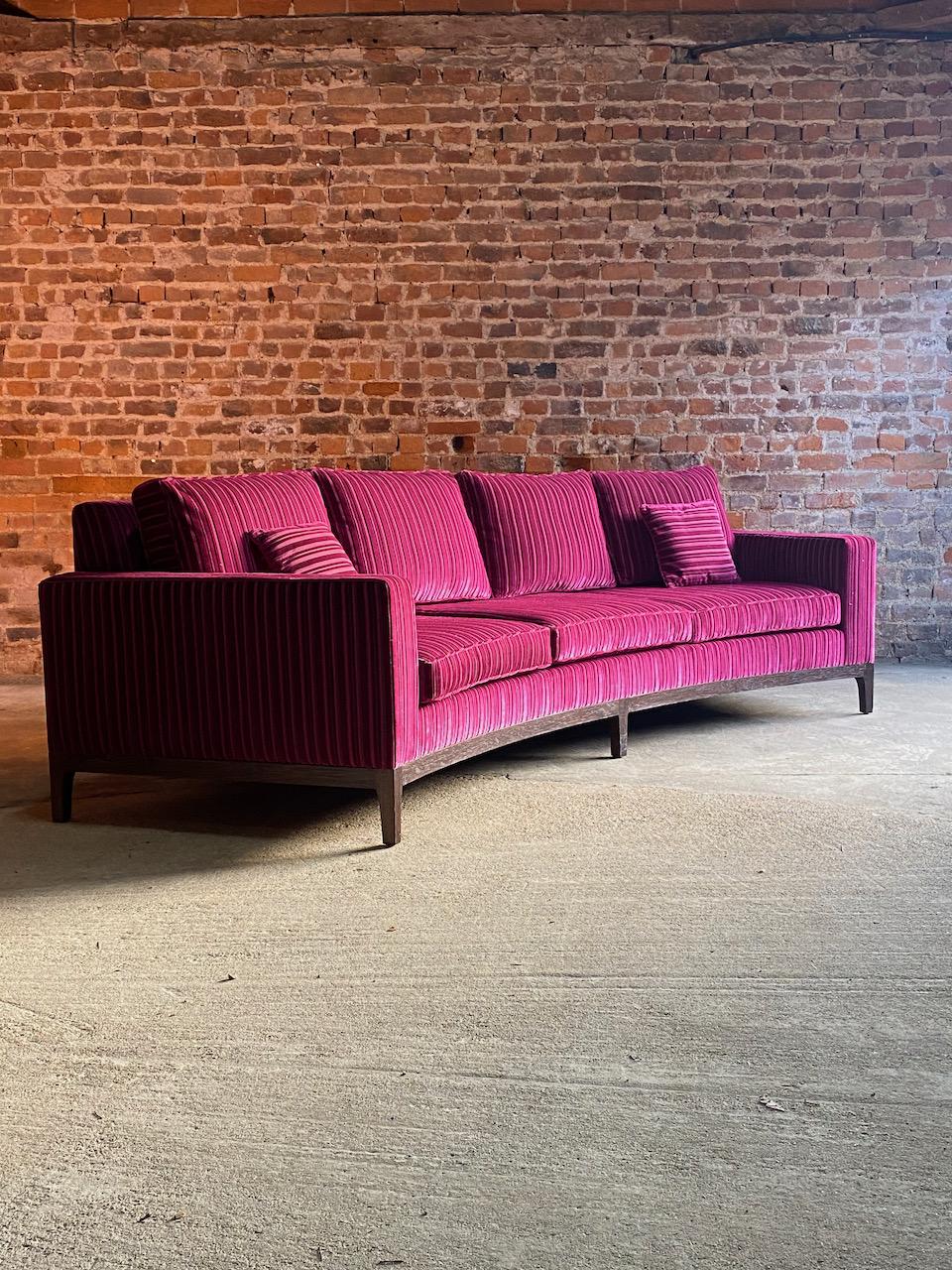 Large Curved Sofas Rosewood and Velvet Magenta Matching Pair Custom Made 4