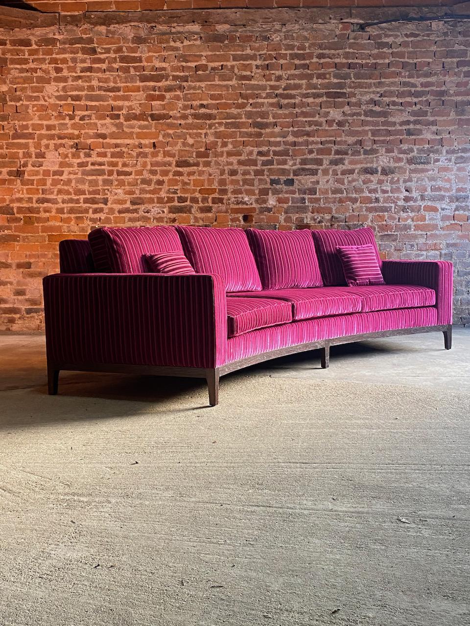 Large Curved Sofas Rosewood and Velvet Magenta Matching Pair Custom Made 5