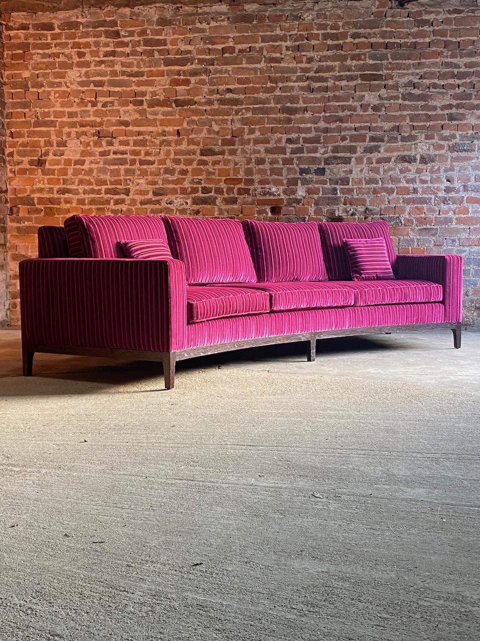 British Large Curved Sofas Rosewood and Velvet Magenta Matching Pair Custom Made