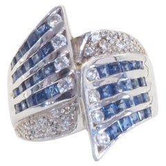 Large Curvy 2.30ct Squared Blue Sapphire 
Quartz Sterling Silver Fashion Ring