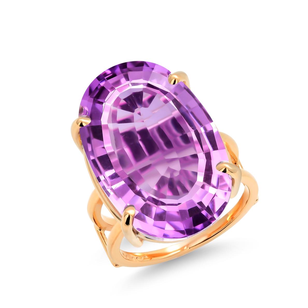 Oval Cut Large Cushion Amethyst 23.95 Carat Double Shank Yellow Gold High Dome Ring  For Sale