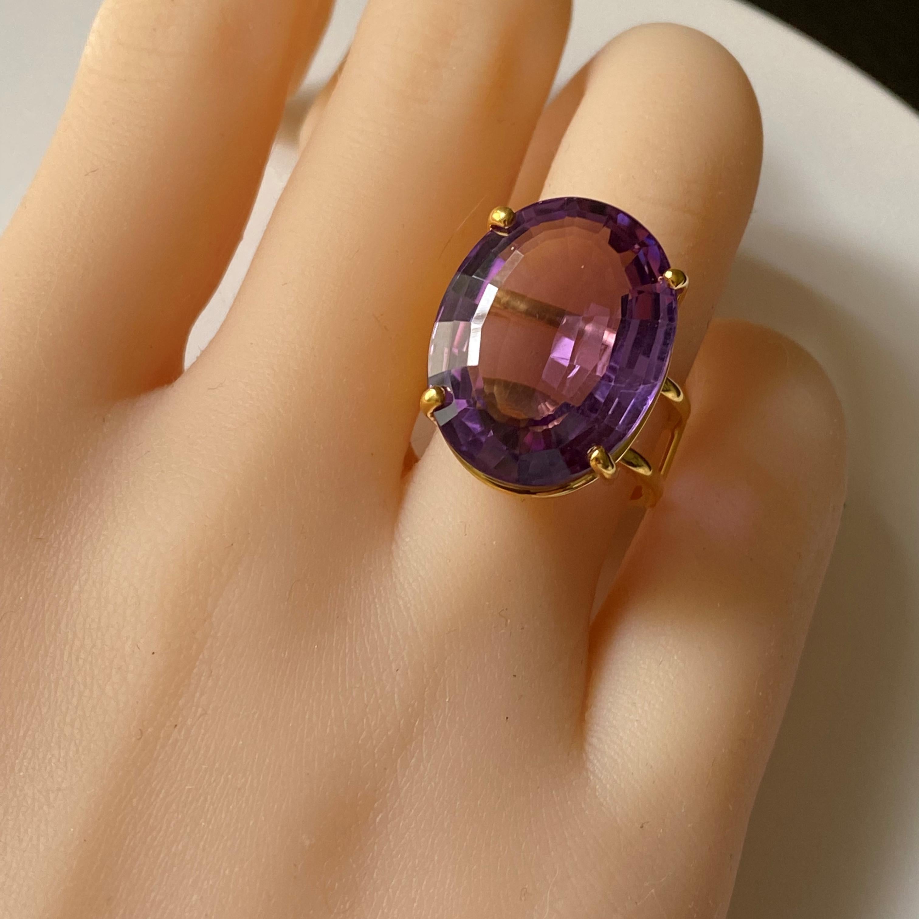 Large Cushion Amethyst 23.95 Carat Double Shank Yellow Gold High Dome Ring  In New Condition For Sale In New York, NY