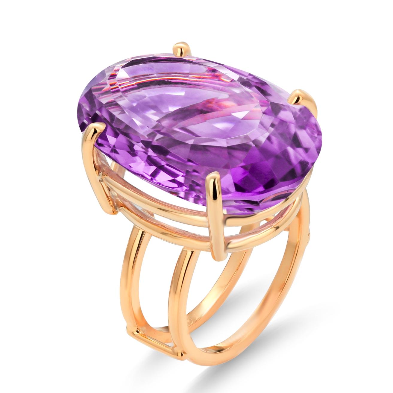 Women's Large Cushion Amethyst 23.95 Carat Double Shank Yellow Gold High Dome Ring  For Sale